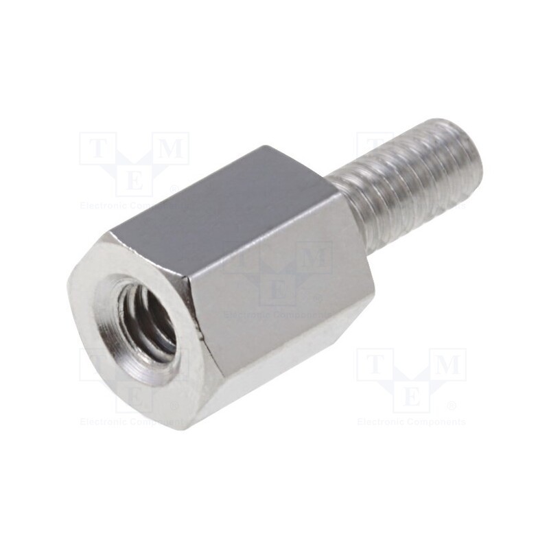 50 pcs : 212X05 - Screwed spacer sleeve, 5mm, Int.thread: M2,5, Ext.thread: M2,5
