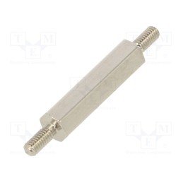 50 pcs : 412X20 - Screwed spacer sleeve, 20mm, Ext.thread: M2,5, hexagonal, brass