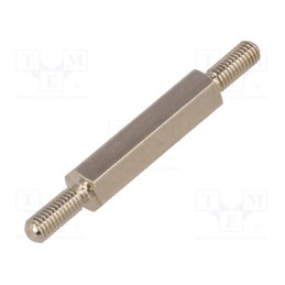 50 pcs : 413X20 - Screwed spacer sleeve, 20mm, Ext.thread: M3, hexagonal, brass