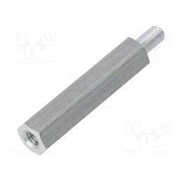 50 pcs : 234X25 - Screwed spacer sleeve, 25mm, Int.thread: M3, Ext.thread: M3