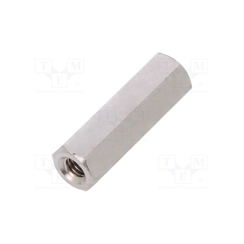 50 pcs : 114X18 - Screwed spacer sleeve, 18mm, Int.thread: M3, hexagonal, brass