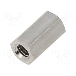 50 pcs : 113X09 - Screwed spacer sleeve, 9mm, Int.thread: M3, hexagonal, brass