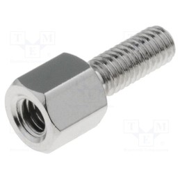 50 pcs : 213X5 - Screwed spacer sleeve, 5mm, Int.thread: M3, Ext.thread: M3, brass