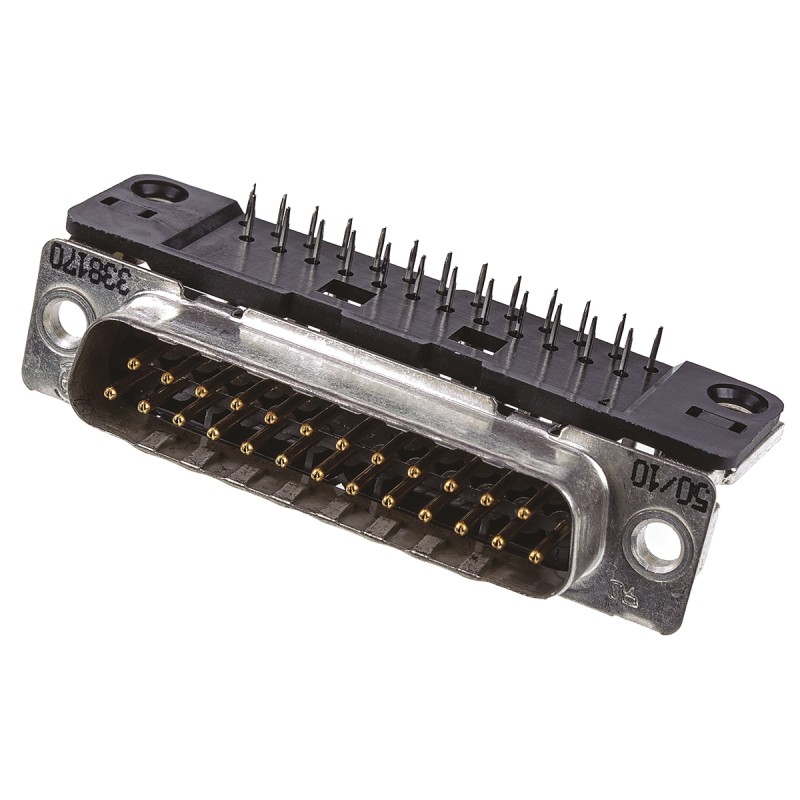 1 pcs - TE Connectivity Amplimite HD-20 25 Way Right Angle Through Hole D-sub Connector Plug, 2.74mm Pitch, with Mounting Hole