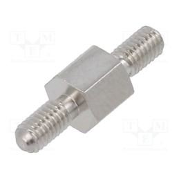 50 pcs : 414X05K - Screwed spacer sleeve, 5mm, Ext.thread: M3, hexagonal, brass