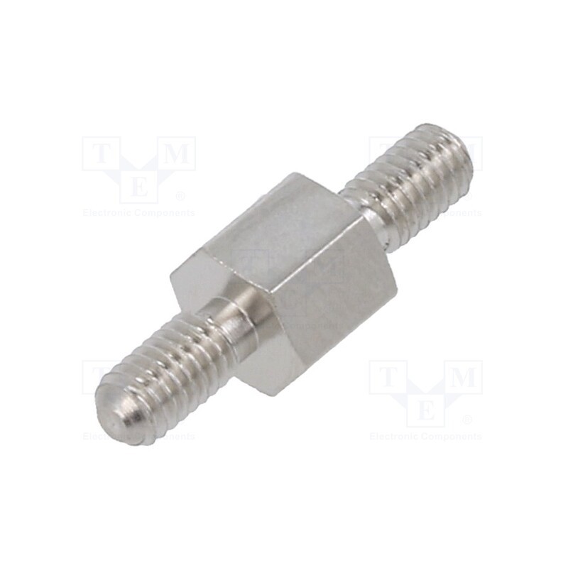 50 pcs : 414X05K - Screwed spacer sleeve, 5mm, Ext.thread: M3, hexagonal, brass