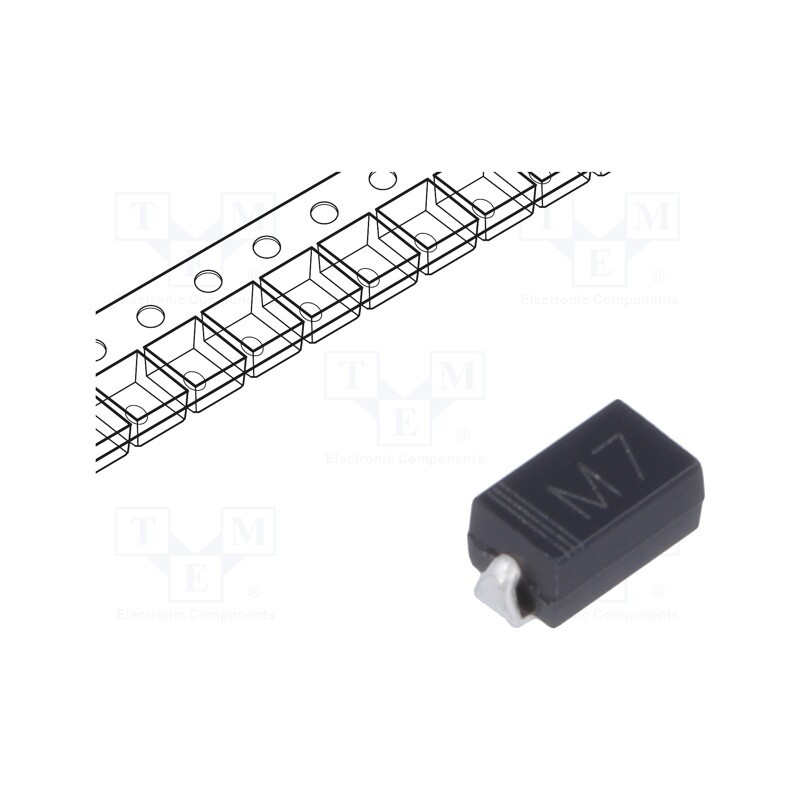 50 pcs : M7 - Diode: rectifying, SMD, 1kV, 1A, SMA, Ufmax: 1.1V, Ifsm: 30A