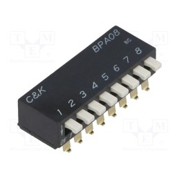 10 pcs : BPA08SBR - Switch: DIP-SWITCH, Poles number: 8, OFF-ON, 0.025A/24VDC, Pos: 2