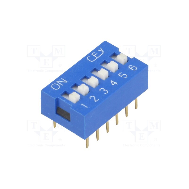 10 pcs : - Switch: DIP-SWITCH, Poles number: 6, ON-OFF, 0.05A/12VDC, Pos: 2