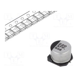 10 pcs : EEEFP1A221AP - Capacitor: electrolytic, low ESR, SMD, 220uF, 10VDC, Ø8x6.2mm, ±20%