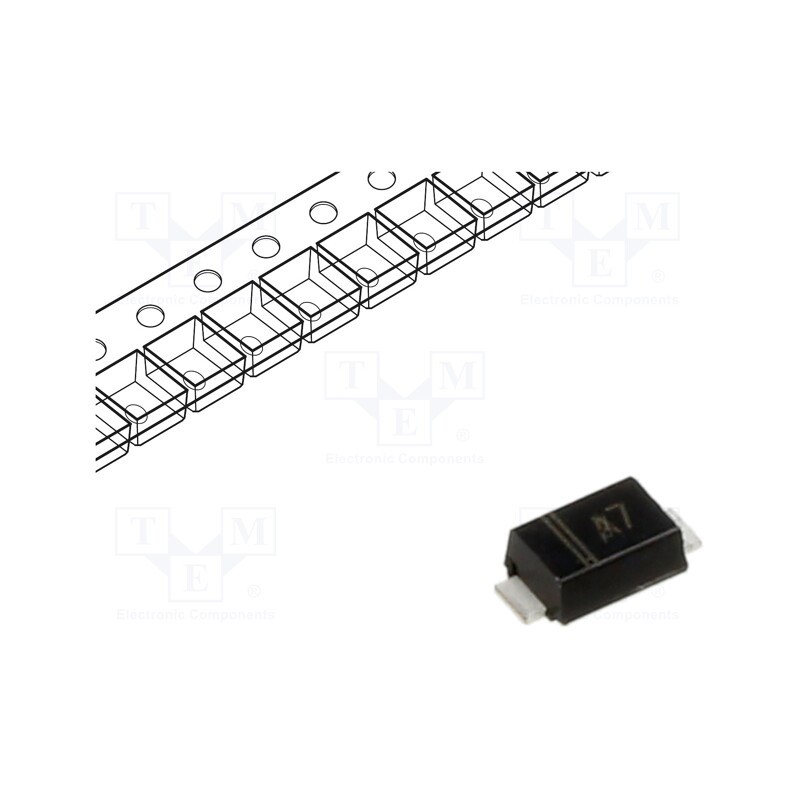 10 pcs : 1N4007FLTR - Diode: rectifying, SMD, 1kV, 1A, SOD123F, Ufmax: 1.1V, Ir: 5uA