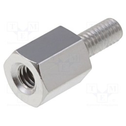 50 pcs : 212X06 - Screwed spacer sleeve, 6mm, Int.thread: M2,5, Ext.thread: M2,5