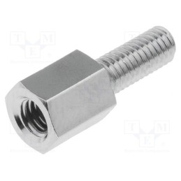 50 pcs : 213X6 - Screwed spacer sleeve, 6mm, Int.thread: M3, Ext.thread: M3, brass