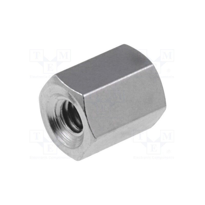 50 pcs : 111X05 - Screwed spacer sleeve, 5mm, Int.thread: M2, hexagonal, brass