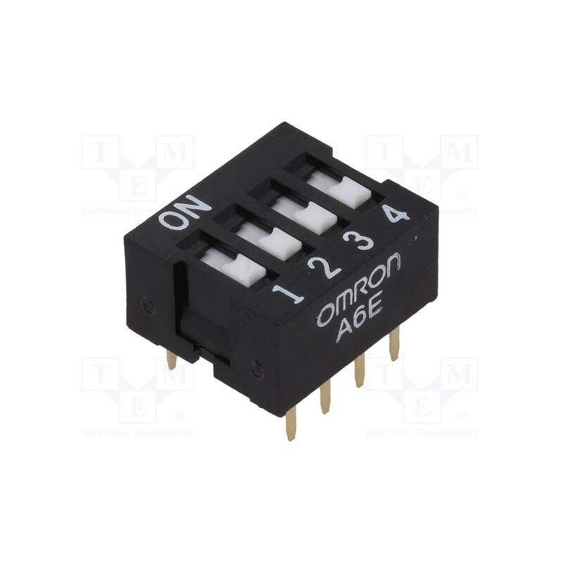 10 pcs : A6E-4101-N - Switch: DIP-SWITCH, Poles number: 4, ON-OFF, 0.025A/24VDC, Pos: 2
