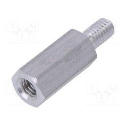 50 pcs : 236X15 - Screwed spacer sleeve, 15mm, Int.thread: M4, Ext.thread: M4
