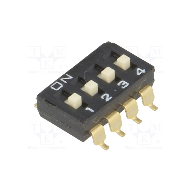 10 pcs : A6S-4104-H - Switch: DIP-SWITCH, Poles number: 4, ON-OFF, 0.025A/24VDC, Pos: 2