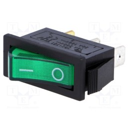 10 pcs : RSI1013C3GN - ROCKER, SPST, Pos: 2, ON-OFF, 15A/250VAC, green, neon lamp, 35mΩ