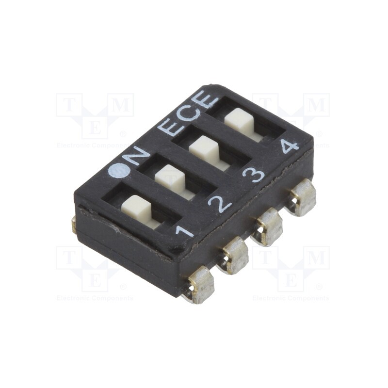 10 pcs : ESL104LTZ - Switch: DIP-SWITCH, Poles number: 4, OFF-ON, 0.025A/24VDC, Pos: 2