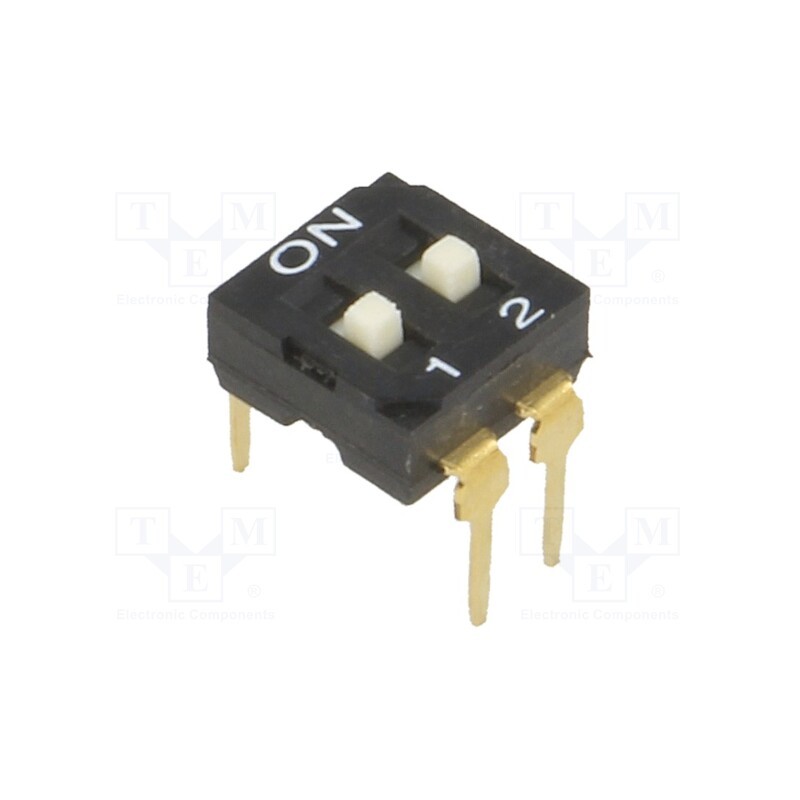 10 pcs : - Switch: DIP-SWITCH, Poles number: 2, ON-OFF, 0.05A/12VDC, Pos: 2
