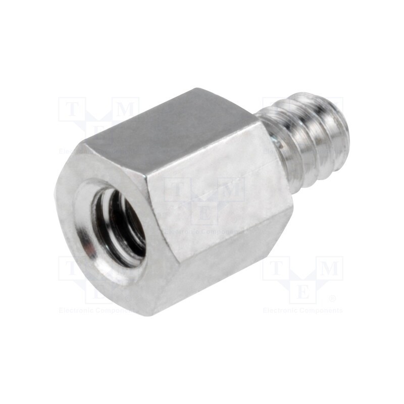 50 pcs : 2100X05/4 - Screwed spacer sleeve, 5mm, Int.thread: UNC4-40, brass, nickel