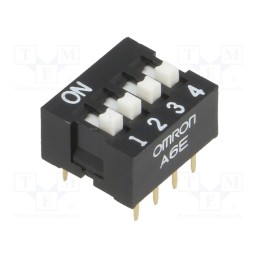 10 pcs : A6E-4104-N - Switch: DIP-SWITCH, Poles number: 4, ON-OFF, 0.025A/24VDC, Pos: 2