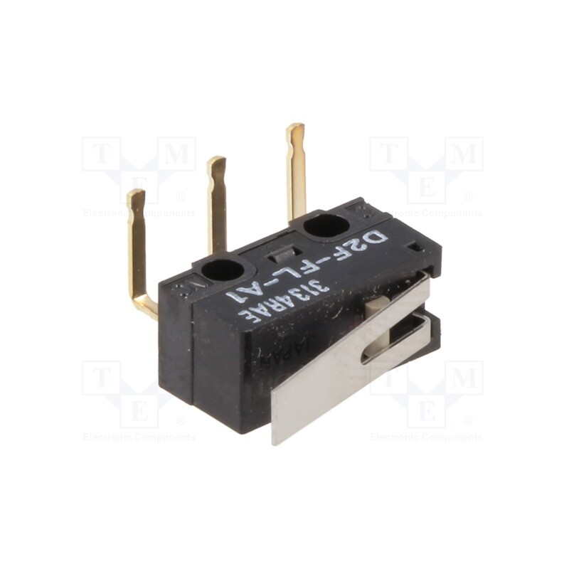 10 pcs : D2F-FL-A1 - Microswitch SNAP ACTION, 3A/125VAC, 2A/30VDC, with lever, SPDT