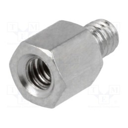 50 pcs : 2103X05/4 - Screwed spacer sleeve, 5mm, Int.thread: UNC4-40, Ext.thread: M3