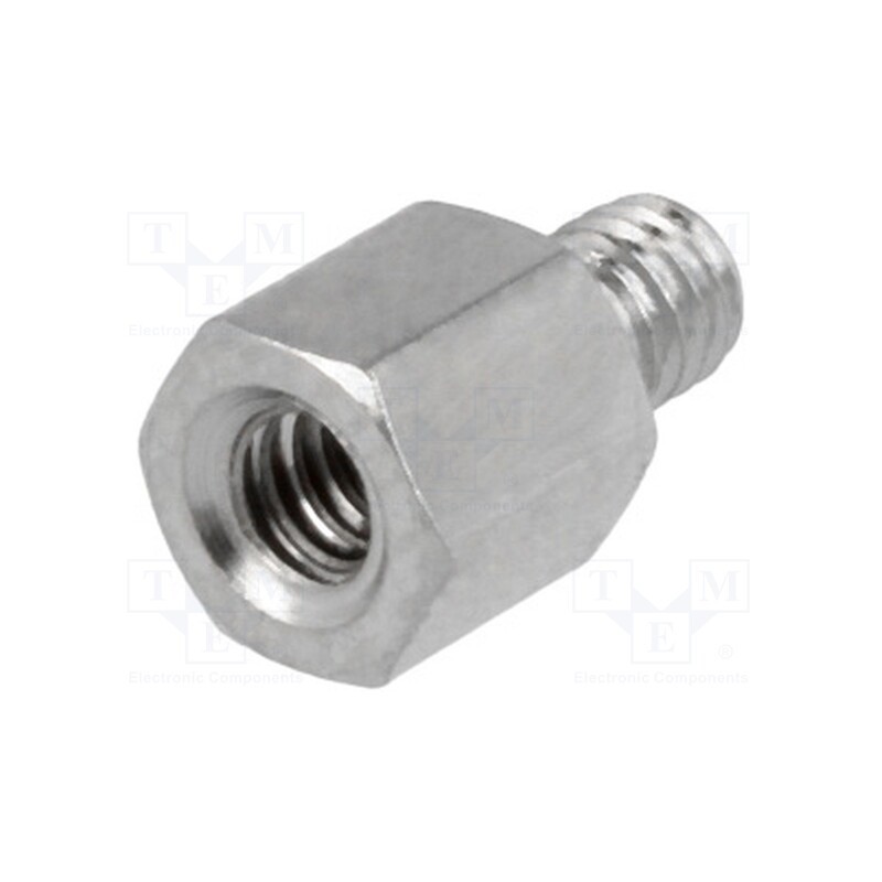 50 pcs : 2103X05/4 - Screwed spacer sleeve, 5mm, Int.thread: UNC4-40, Ext.thread: M3