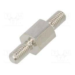 50 pcs : 414X06K - Screwed spacer sleeve, 6mm, Ext.thread: M3, hexagonal, brass