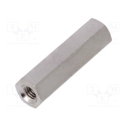50 pcs : 114X20 - Screwed spacer sleeve, 20mm, Int.thread: M3, hexagonal, brass