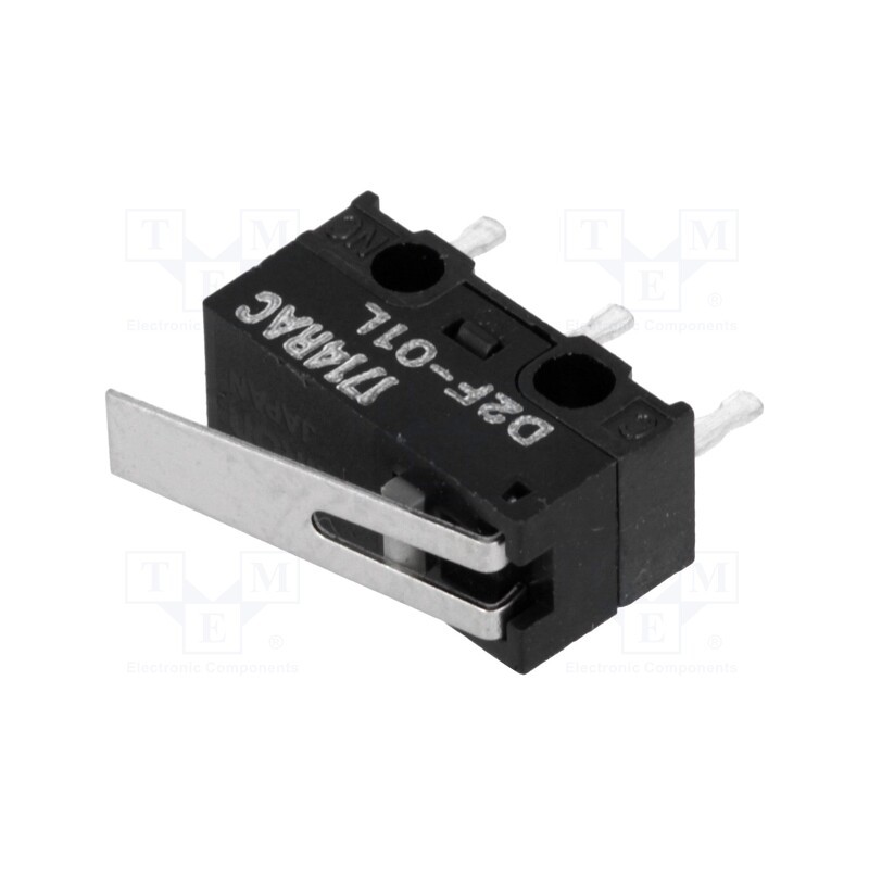 10 pcs : D2F221 - Microswitch SNAP ACTION, 0.1A/30VDC, with lever, SPDT, ON-(ON)