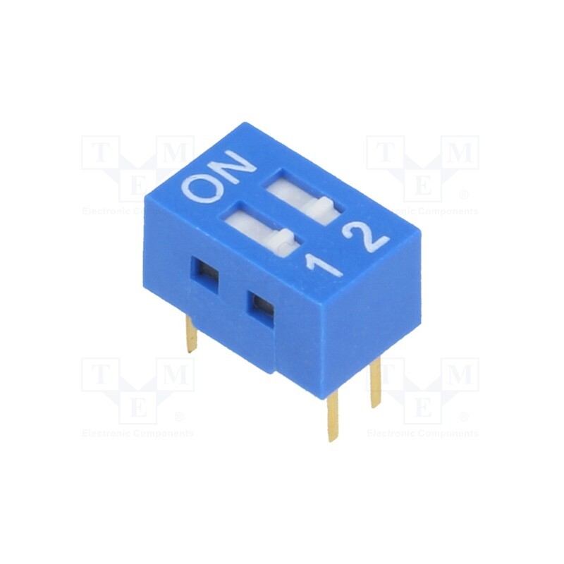 10 pcs : - Switch: DIP-SWITCH, Poles number: 2, ON-OFF, 0.05A/12VDC, Pos: 2