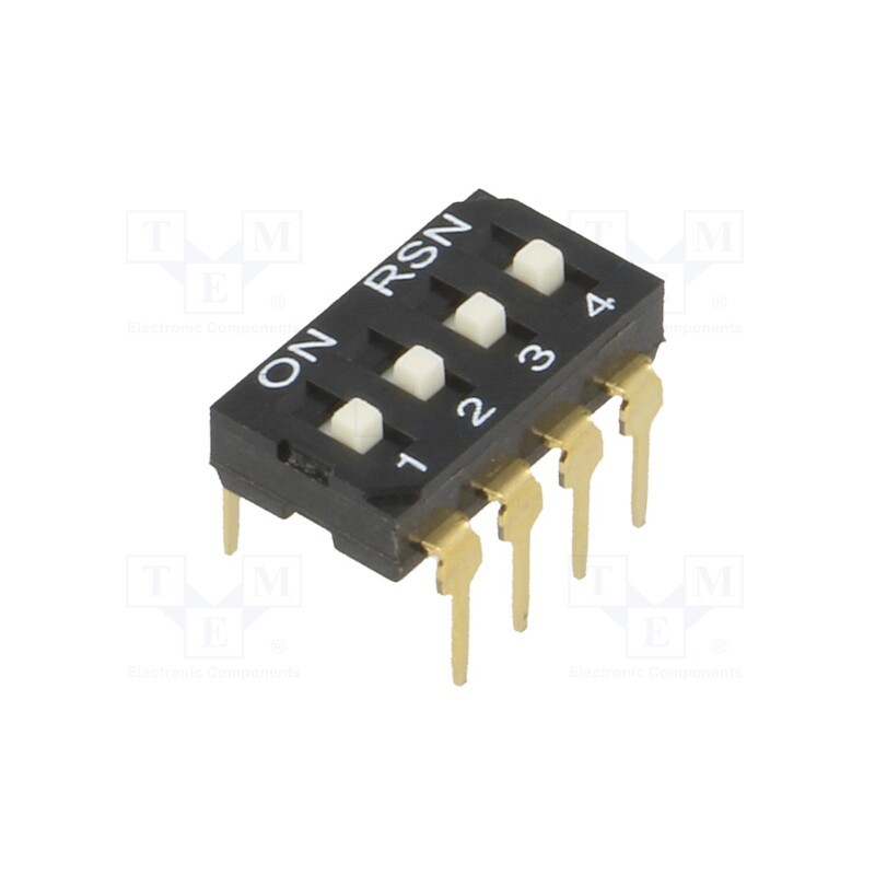 10 pcs : - Switch: DIP-SWITCH, Poles number: 4, ON-OFF, 0.05A/12VDC, Pos: 2