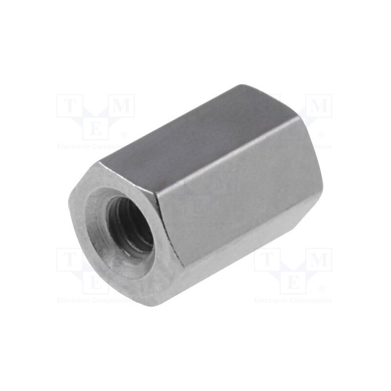 50 pcs : 111X06 - Screwed spacer sleeve, 6mm, Int.thread: M2, hexagonal, brass