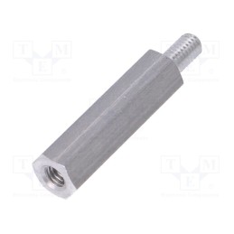 50 pcs : 436X12 - Screwed spacer sleeve, 12mm, Ext.thread: M4, hexagonal, aluminium