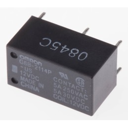 1 pcs - Omron PCB Mount Power Relay, 12V dc Coil, 5A Switching Current, SPST-NC, SPST-NO