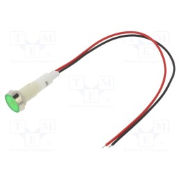 10 pcs : IND10P-12G-W - Indicator: LED, flat, green, 12VDC, 12VAC, Ø10mm, leads 200mm