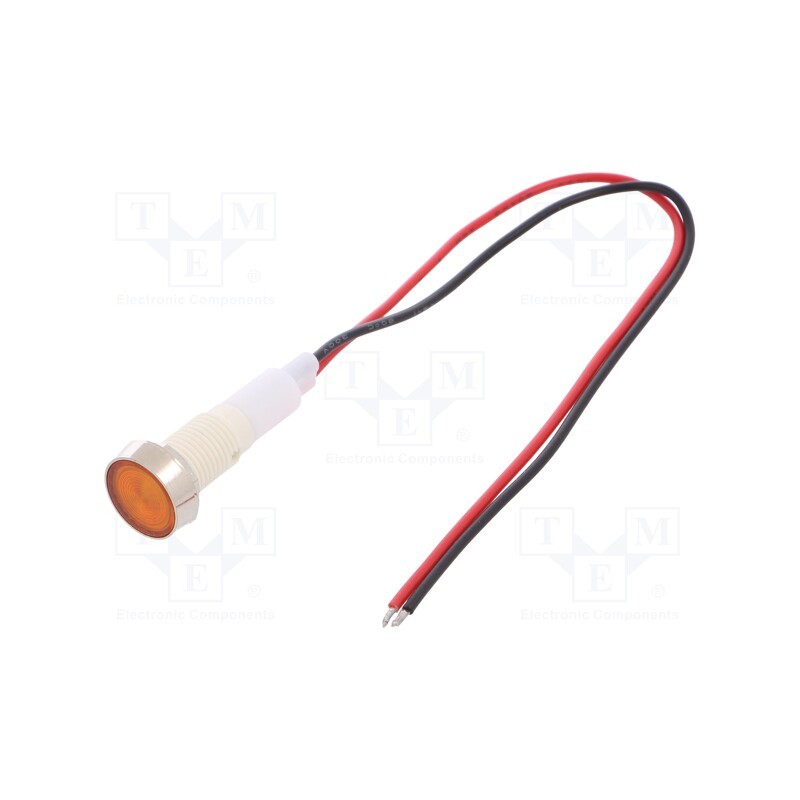 10 pcs : IND10P-24Y-W - Indicator: LED, flat, yellow, 24VDC, 24VAC, Ø10mm, leads 200mm