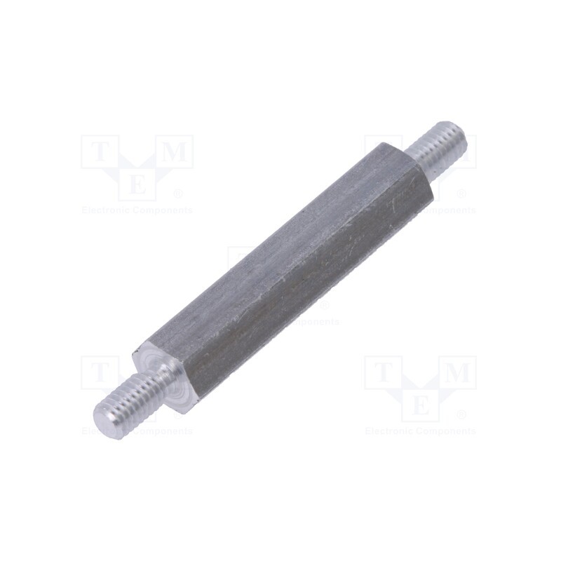 50 pcs : 434X25 - Screwed spacer sleeve, 25mm, Ext.thread: M3, hexagonal, aluminium