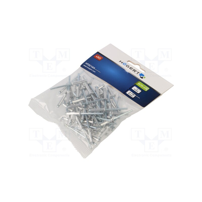 10 pcg : HT2C165 - Rivet, aluminium, Rivet diam: 4mm, L.rivet: 16mm, 50pcs.