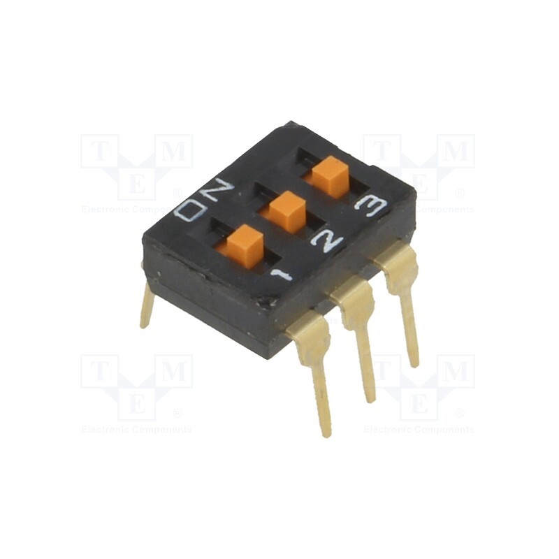 10 pcs : A6T-3104 - Switch: DIP-SWITCH, Poles number: 3, ON-OFF, 0.025A/24VDC, Pos: 2