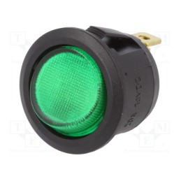 10 pcs : R13-112B-02-BG - ROCKER, SPST, Pos: 2, ON-OFF, 20A/14VDC, green, LED, 14V, 50mΩ, round