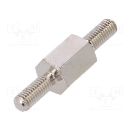 50 pcs : 415X08 - Screwed spacer sleeve, 8mm, Ext.thread: M3, hexagonal, brass