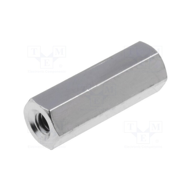 50 pcs : 112X15 - Screwed spacer sleeve, 15mm, Int.thread: M2,5, hexagonal, brass