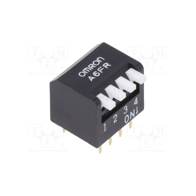 10 pcs : A6FR4104 - Switch: DIP-SWITCH, Poles number: 4, ON-OFF, 0.025A/24VDC, Pos: 2