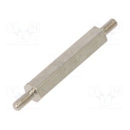 50 pcs : 412X25 - Screwed spacer sleeve, 25mm, Ext.thread: M2,5, hexagonal, brass