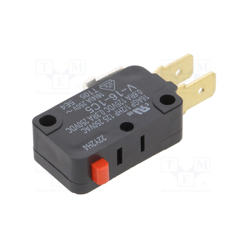 10 pcs : V161C5R - Microswitch SNAP ACTION, 16A/250VAC, 0.3A/250VDC, with lever