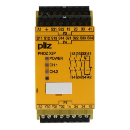 1 pcs - Pilz Dual-Channel Emergency Stop, Light Beam/Curtain, Safety Switch/Interlock Safety Relay, 24 - 240V ac/dc, 3