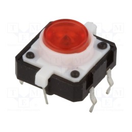 10 pcs : - Microswitch TACT, SPST-NO, Pos: 2, 0.05A/12VDC, THT, LED, red, 2.45N